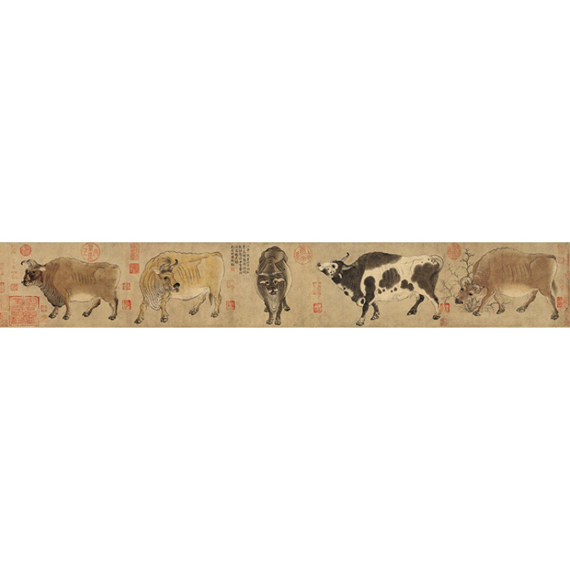 oq5m十大传世名画唐韩滉五牛图经典国画仿古画复制画艺术微喷跨境