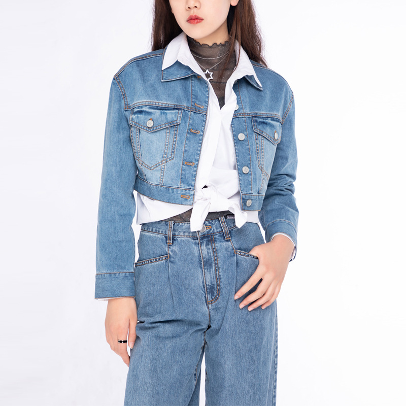 2022年哥弟新特官方旗舰店女装春秋新款百搭时尚翻领牛仔短款外套