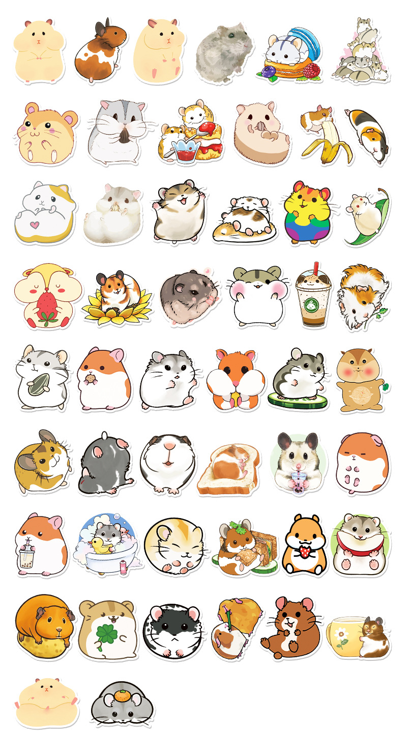 50张卡通可爱小仓鼠个性涂鸦笔记本手账行李箱汽车冰箱装饰贴纸