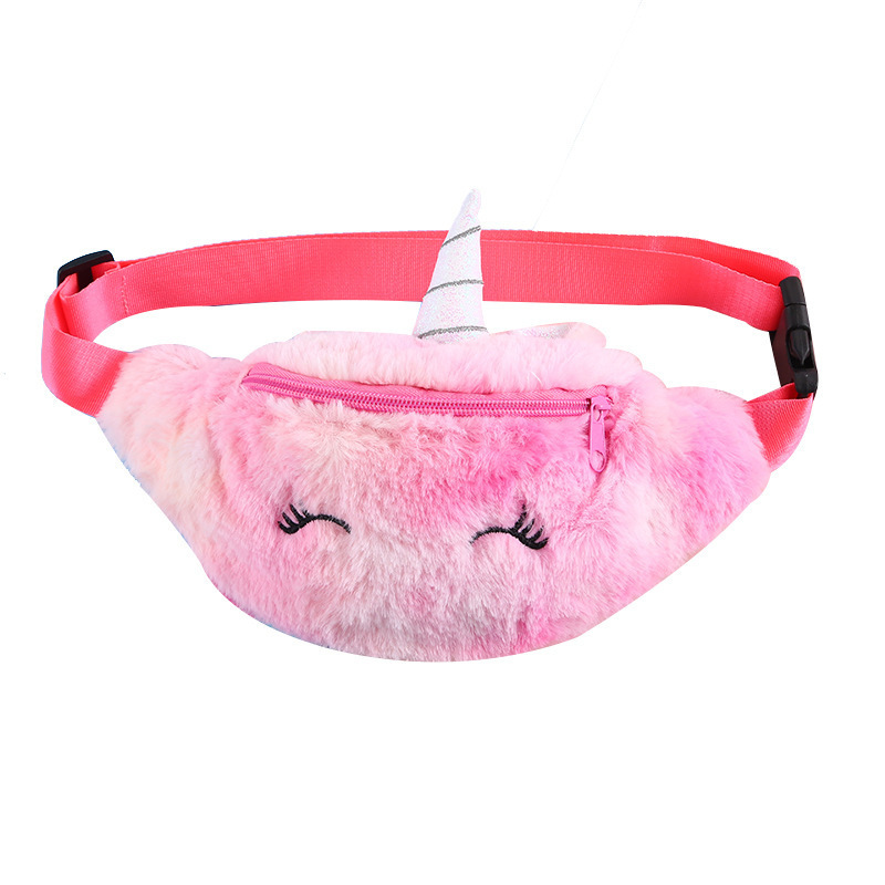 Cute Girl Heart Children's Student Portable Sports Chest Bag Plush Unicorn Waist Bag Animal Shoulder Messenger Bag