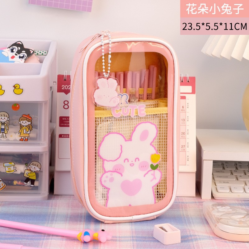 Transparent Pencil Case Large Capacity PVC Pencil Bag Ins Style Good-looking Children Cartoon Stationery Bag Students' Supplies Wholesale