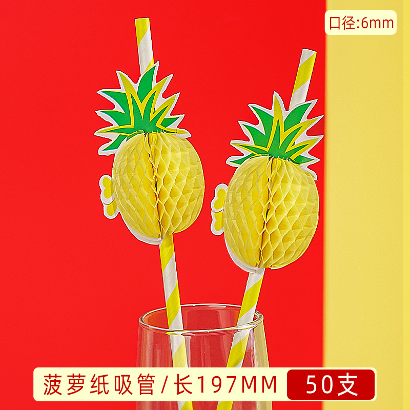 Paper Sucker Disposable Creative Party Internet Celebrity Pineapple Small Umbrella Straw Juice Decorative Art Modeling Coconut Straw