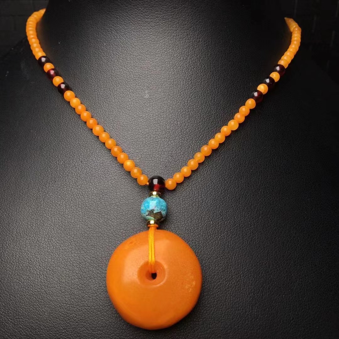 天然琥珀蜜蜡老蜜藏扣吊坠项链搭配老蜜链蜡质浓郁厚实石景珠宝