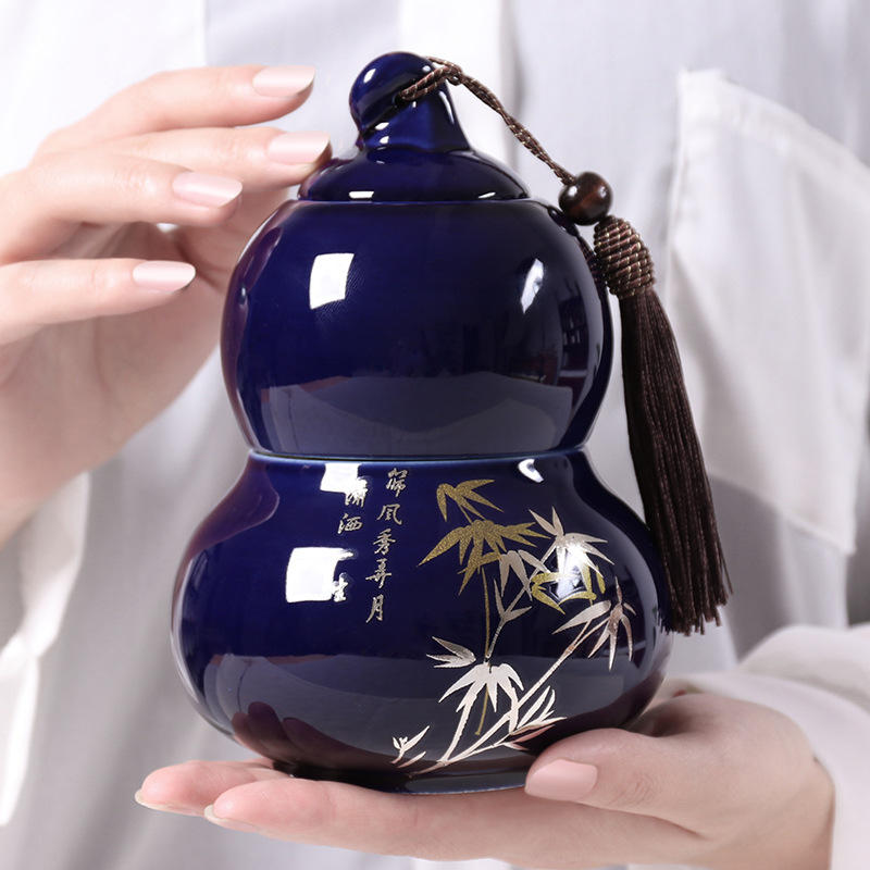 存茶罐密封茶叶罐陶瓷便携家用储物哥窑茶具茶叶包装茶仓瓷葫芦罐