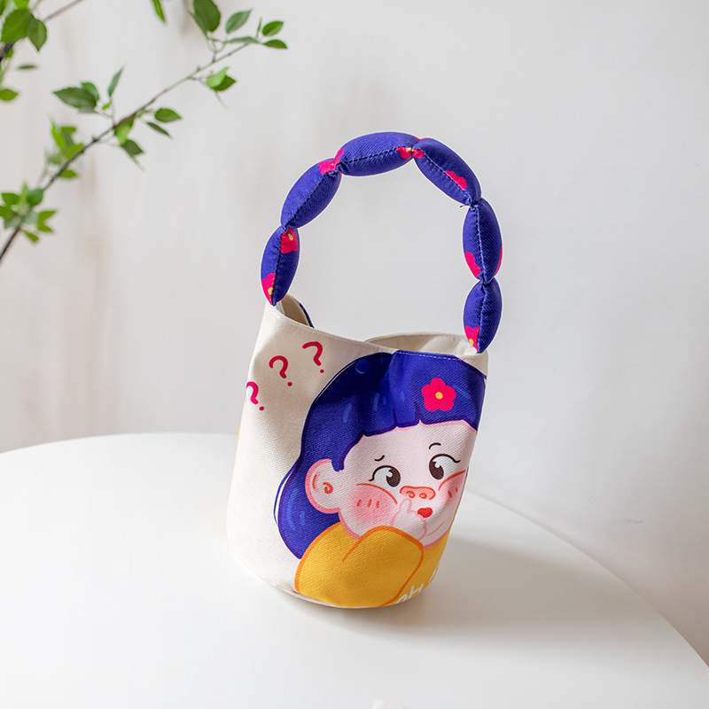 2022 Original Handbag Female Underarm Bag Cute Student Cartoon Special-Interest Design Bucket Bag Small Cloth Tote