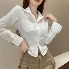 性感jk制服白色衬衫女2024年新款春季长袖设计感修身收腰上衣