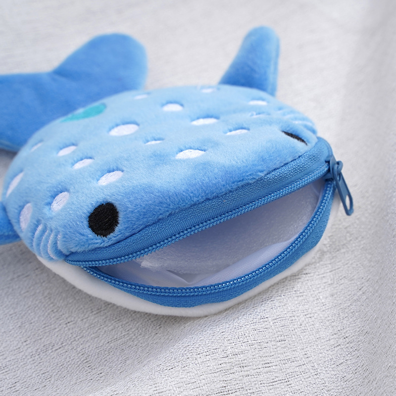 Factory Production Cartoon Children Shark Coin Purse Plush Zipper Bag Data Cable Packaging Jewelry Pendant Small Gift