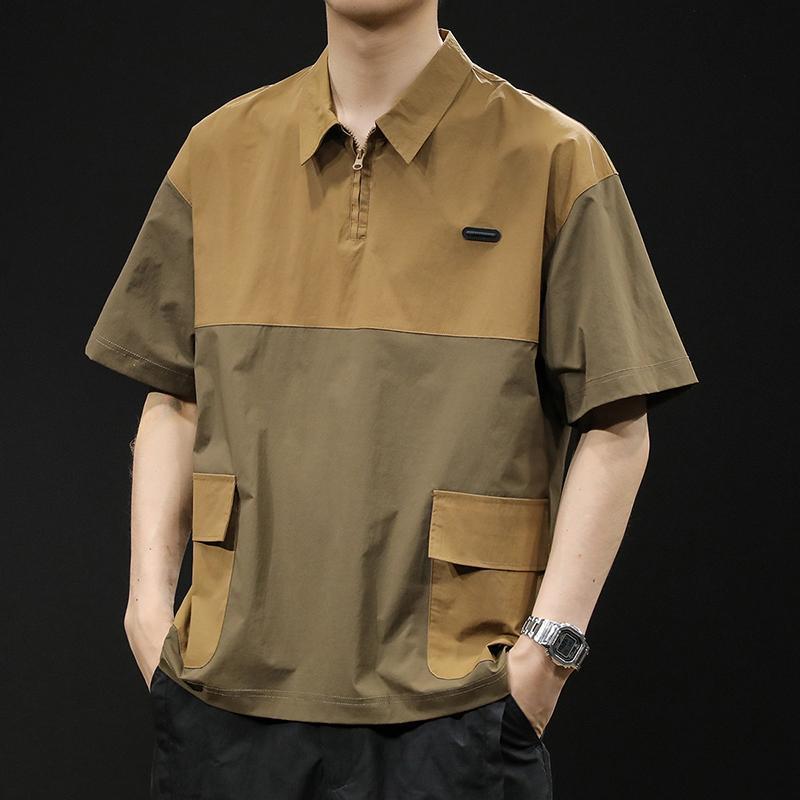 拉链衫男短袖恤男士夏季大码2024新款速干体恤美式户外-阿里巴巴