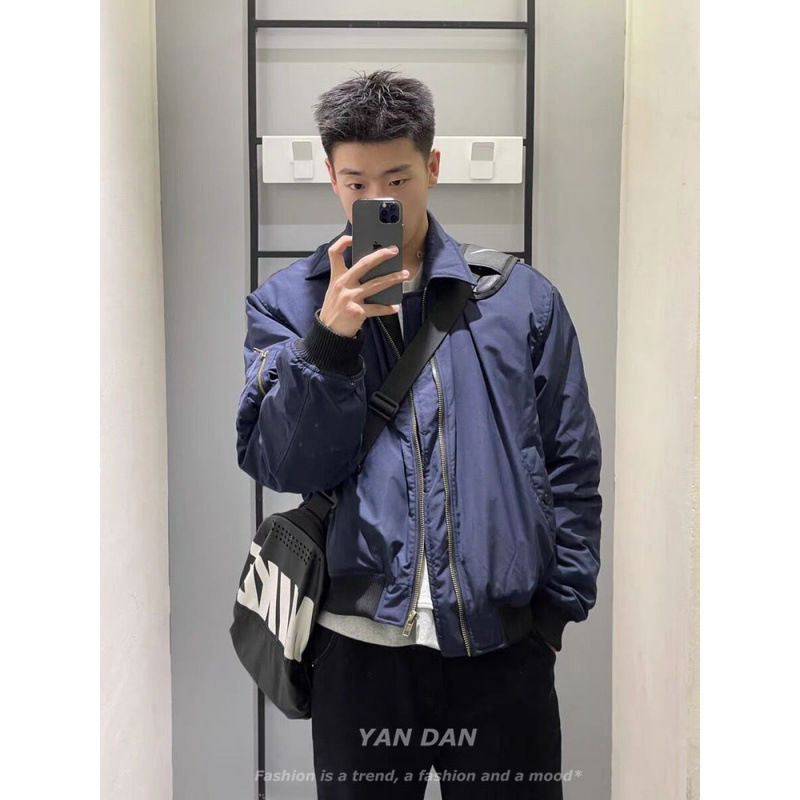 美式复古藏青色ma1飞行员夹克外套男潮女感vintage短