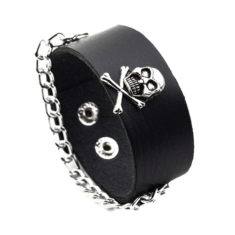 Motorcycle Men's Bracelet Punk Leather Hand Strap Nightclub Bracelet Skull Bracelet Ornament Pirate Ghost Head Chain