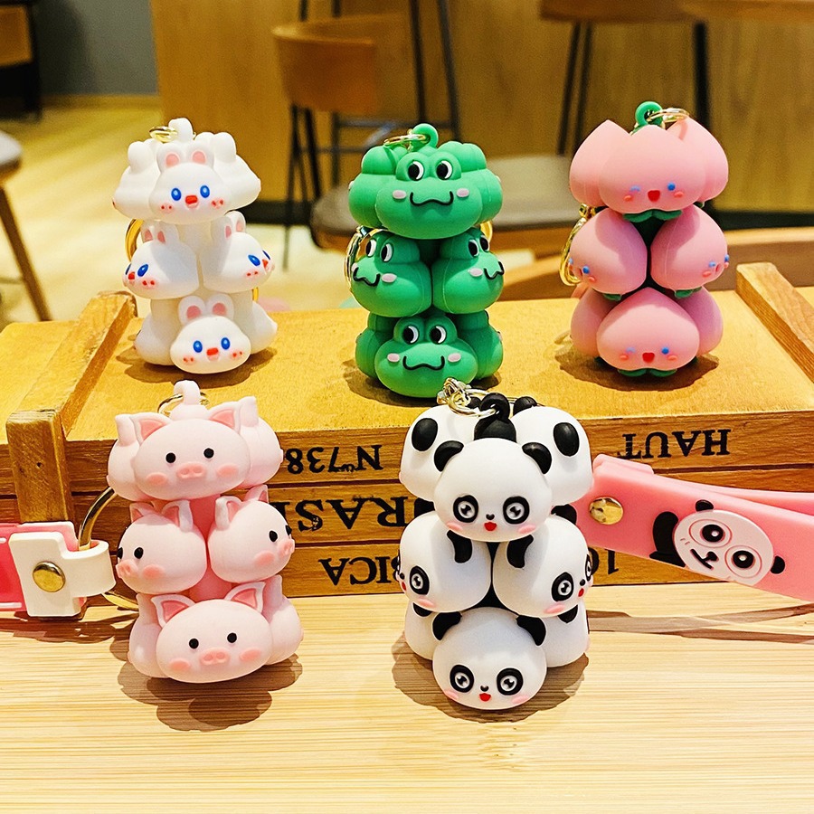 genuine cartoon small animal jenga car keychain female exquisite couple backpack pendant cartoon folding tower small gift