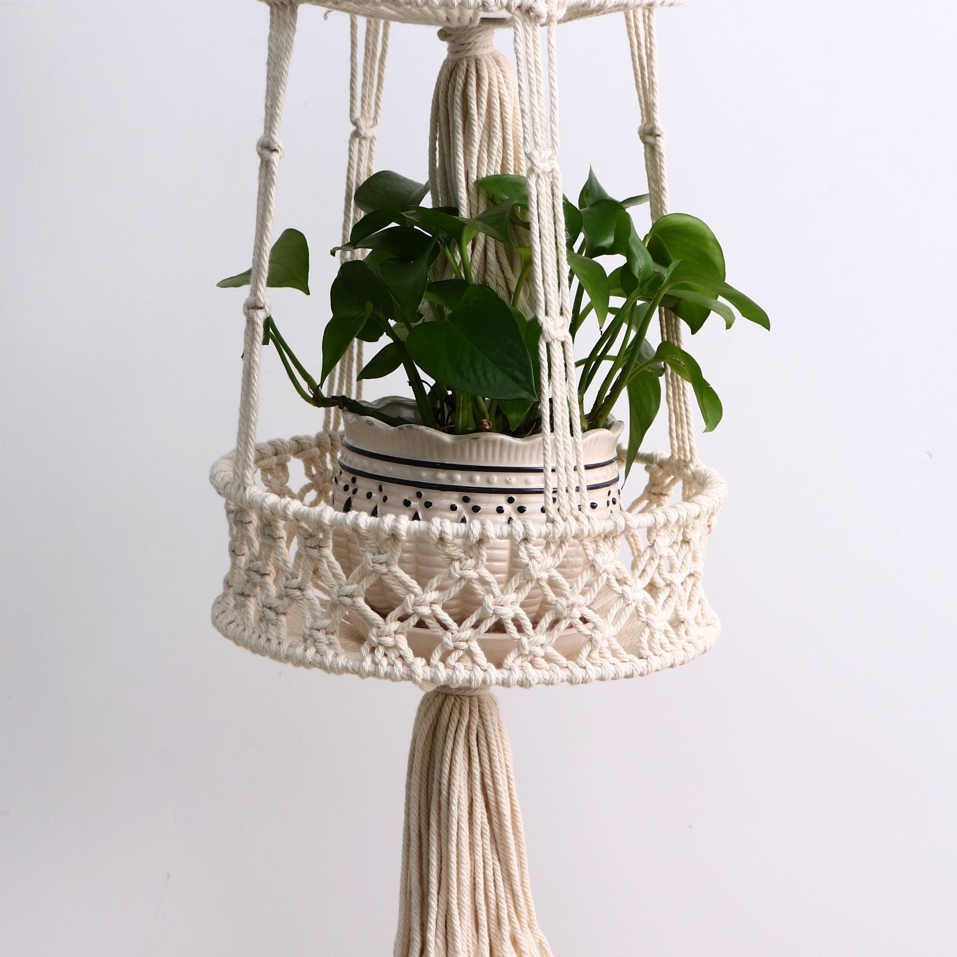 Hand-Woven Cotton Cord Three-Layer Flower Basket Decorative Hanging Basket Folding Storage Hanging Basket Wall Basket Flower Pot