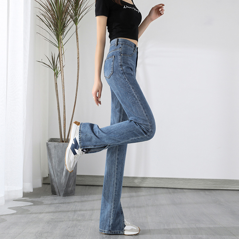 Autumn New Black Ripped Jeans Women's European and American High Waist Slit Loose Casual Straight-Leg Wide-Leg Draggle-Tail Trousers