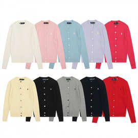 【高品质】可扫码~拉夫RL小马标刺绣修身金典小麻花针织开衫女款