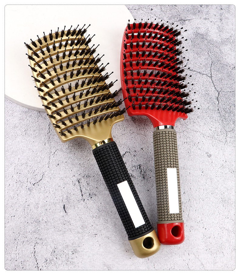 美发梳子厂家大弯梳排骨梳猪鬃毛按摩梳九排梳造型卷发塑料顺发梳