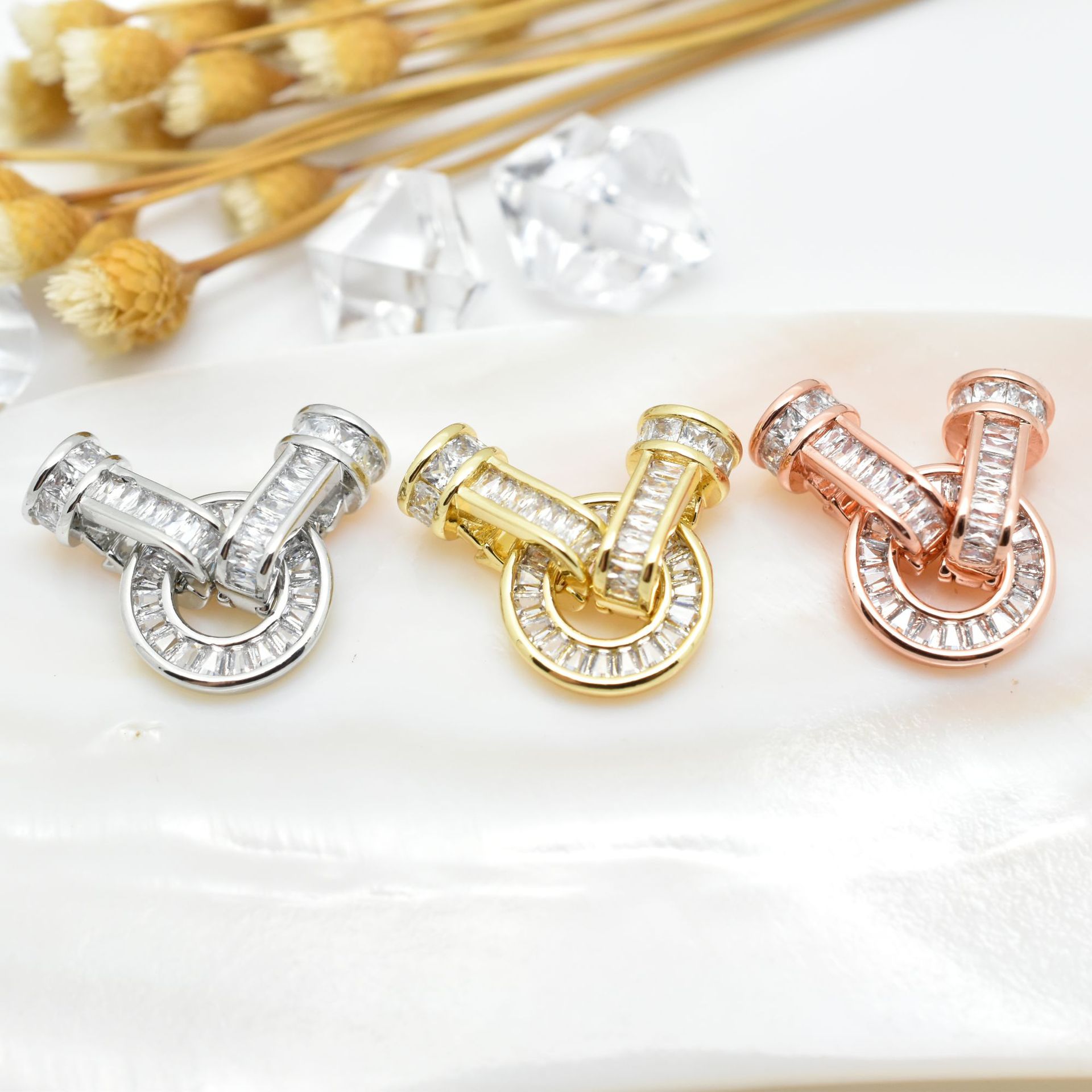 圆形梯方套扣 小号项链扣子 项链连接扣头 铜镀18k金 高档珍珠扣