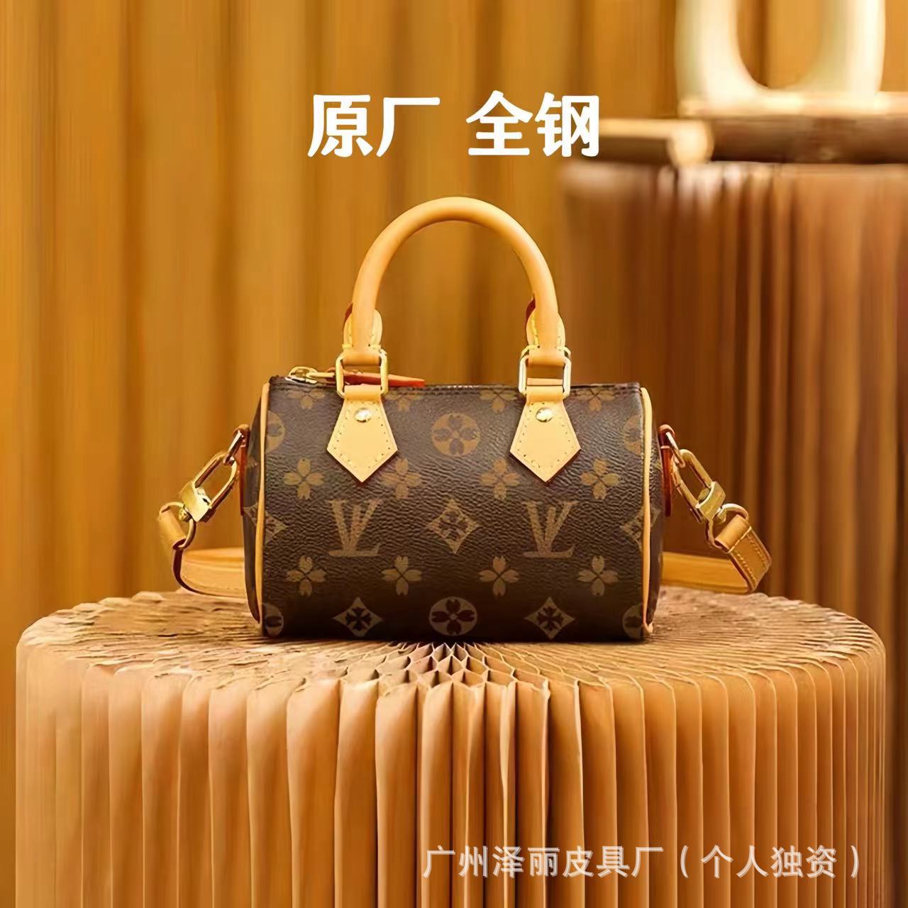 lv女包原厂代购级nano speedy老花迷你枕头包单肩斜挎手提包全钢