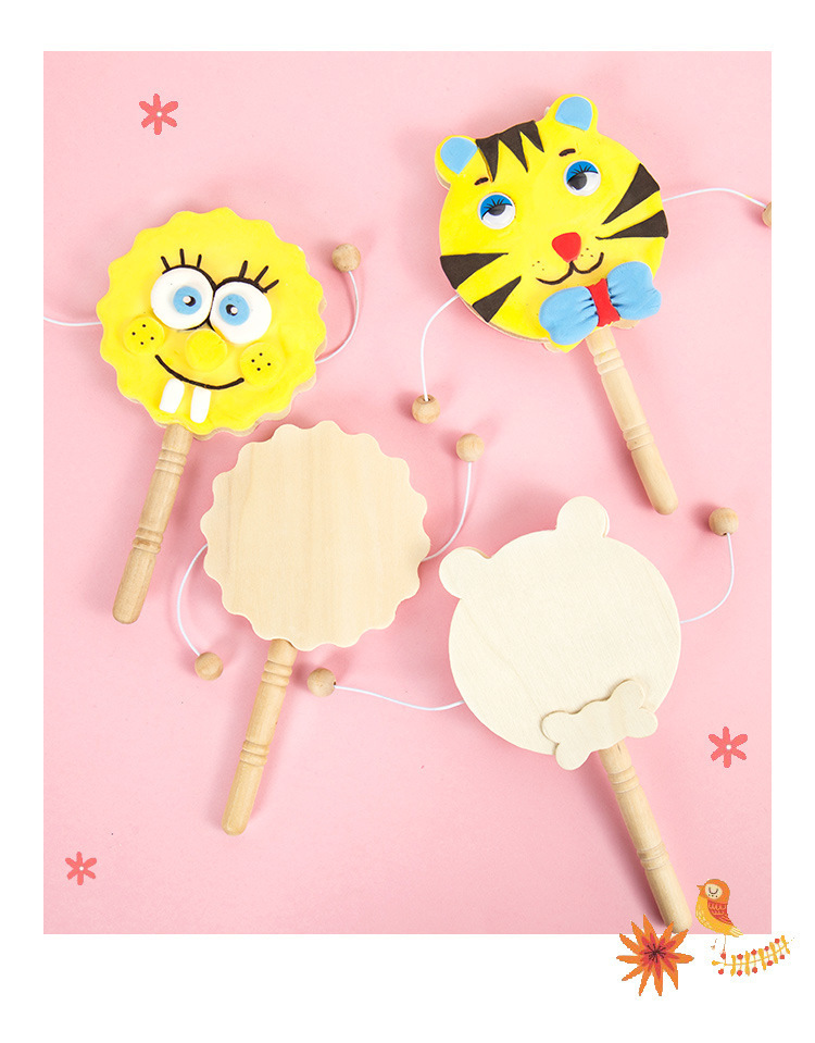 儿童diy木质手工拨浪鼓创意幼儿园手摇小鼓彩绘涂鸦玩具绘画材料