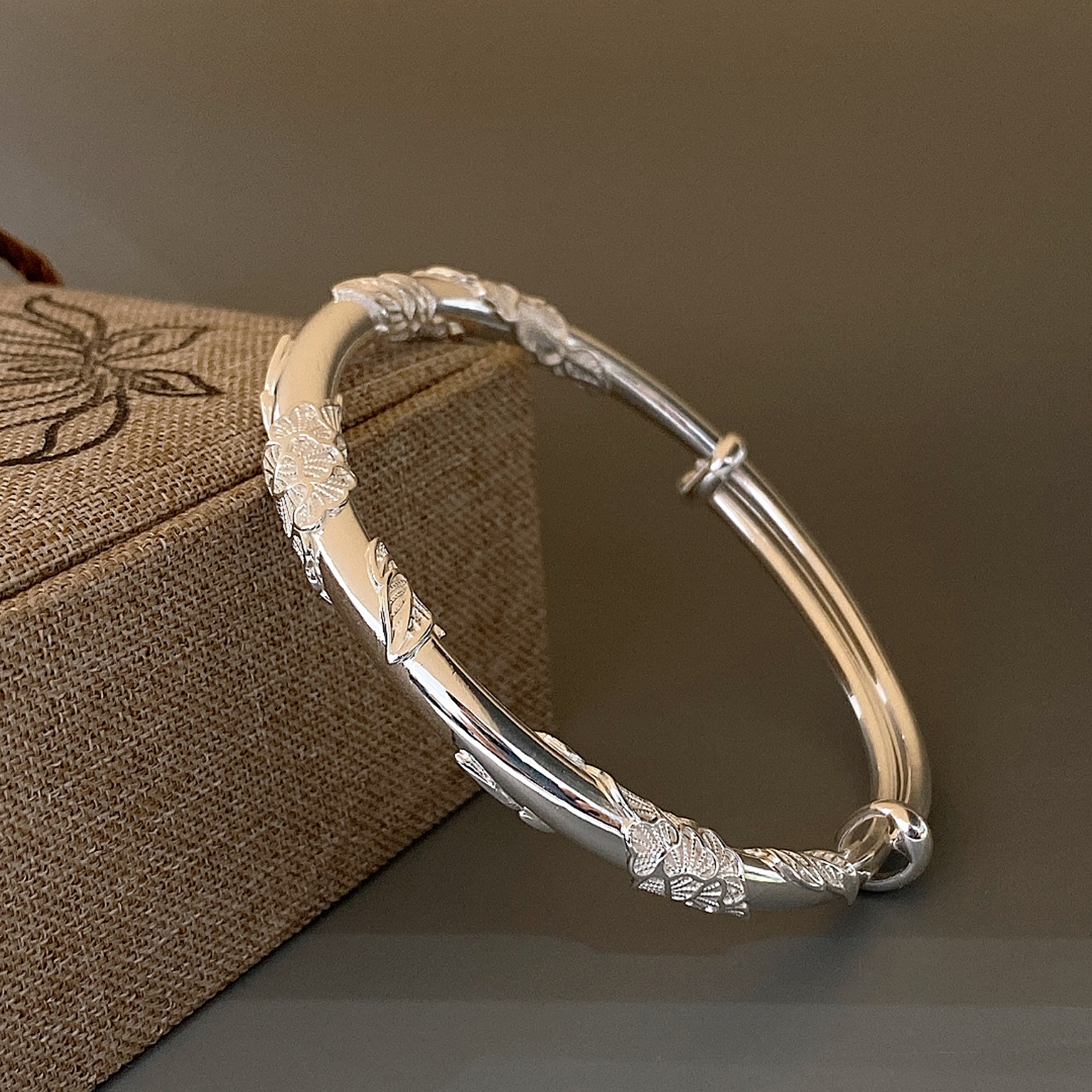 福氏花丝足银s999推拉纯银手镯高级感凤凰孔雀繁花镯子送妈妈婆婆