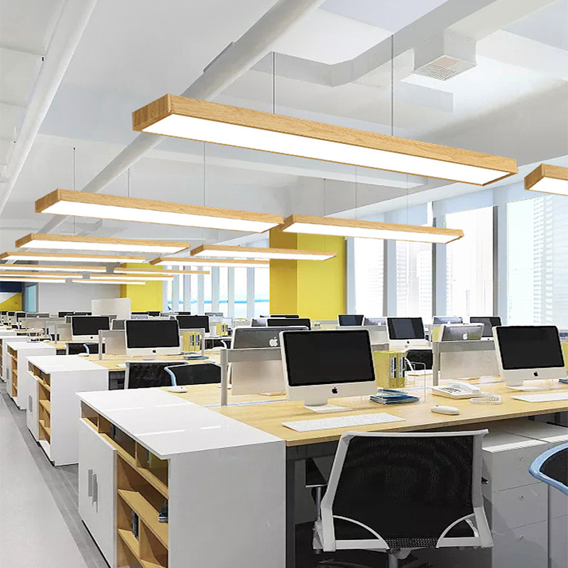 木纹led长条灯办公室吊灯条形灯工作室用照明长方形办公吊线灯