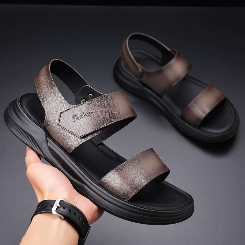 Full-Grain Sheepskin Summer New Men's Sandals Genuine Leather Outdoor Beach Shoes Men's Leather Sandals Dad Slippers Men's Shoes