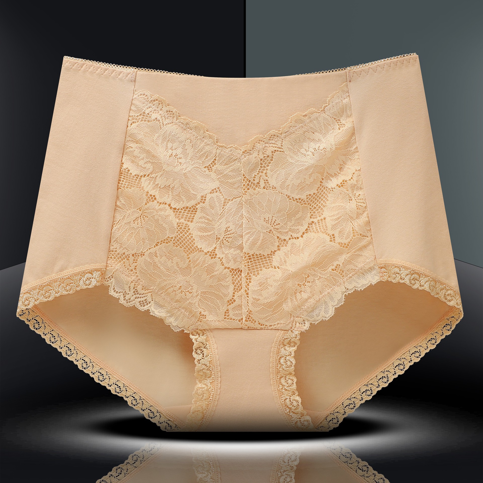 高腰内裤女纯棉抗菌收腹提臀性感大码迷人束腰棉质蕾丝边女士裤头