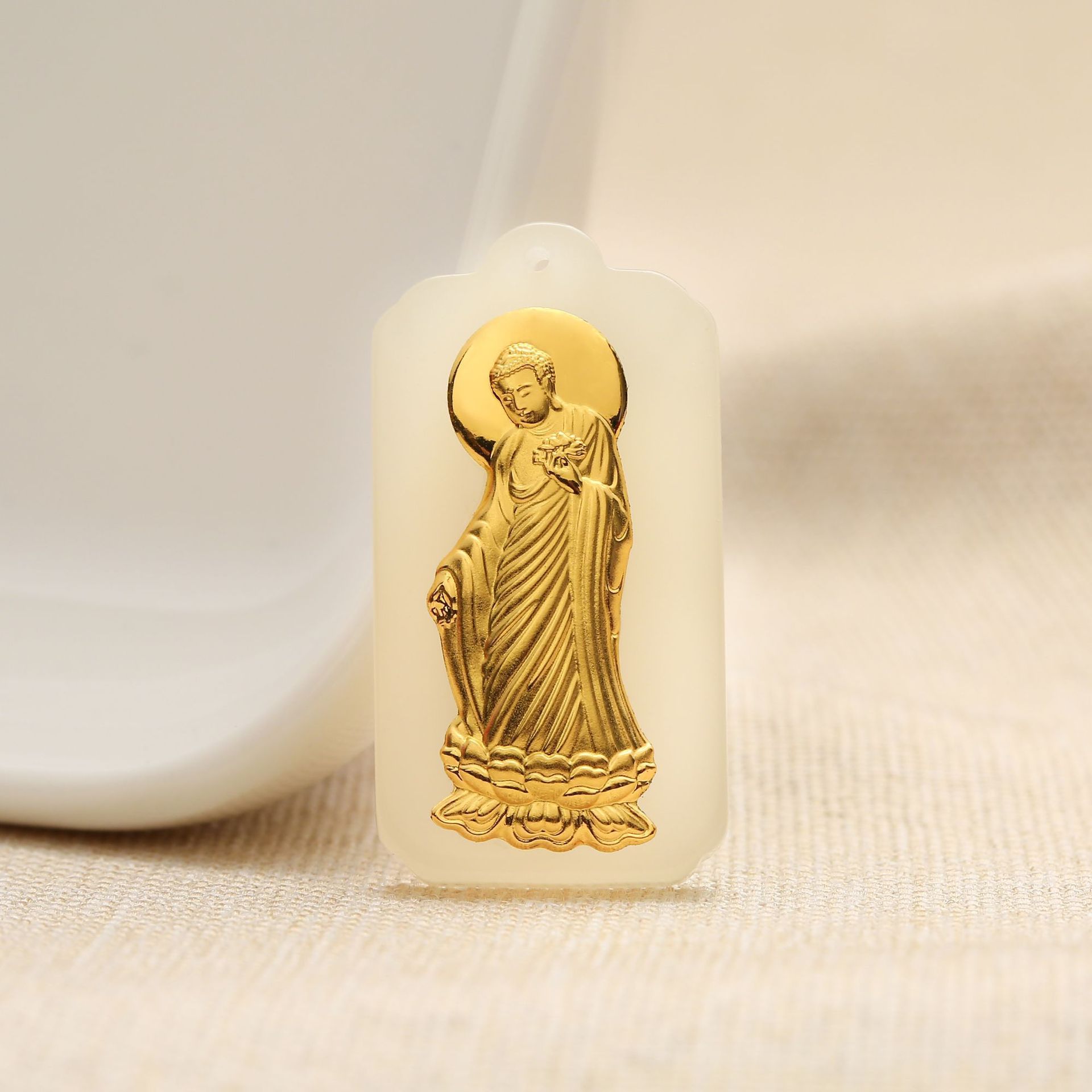 白玉足金南无阿弥陀佛吊坠 金镶玉挂坠挂件男女通用 抖音直播礼品