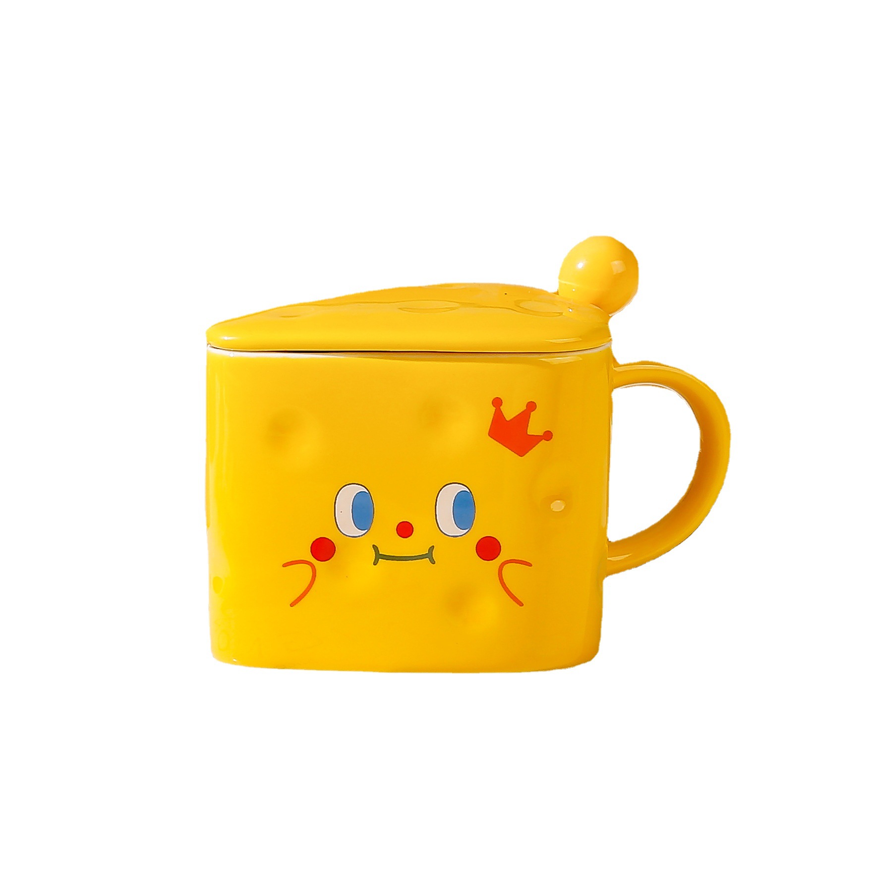 INS Cute Cheese Mug with Lid Ceramic Cup Cartoon Drinking Cup Coffee Cup Milk Cup Breakfast Cup