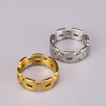J60 强质感 18K金色钛钢欧美ins不规则链条戒指女有二色
