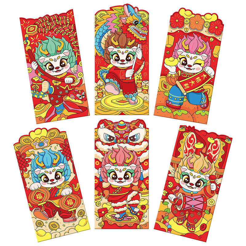 2024 New Dragon Year Red Envelope Cartoon Creative Three-Dimensional Lucky Money Bag Gift Seal in Stock Wholesale Printed Logo