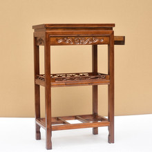 实木花架榫卯盆景架客厅中式多层置物架长方形木质带抽屉雕花小桌