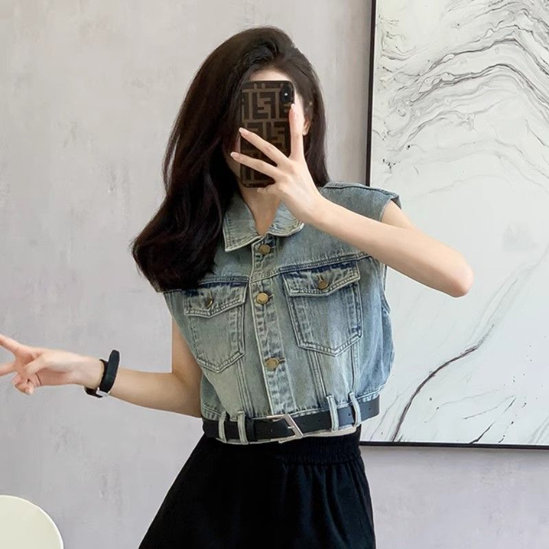 设计感牛仔马甲背心女夏季新款薄款宽松坎肩外搭无袖短款外套上衣