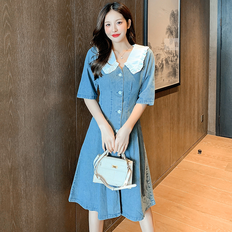 夏装牛仔连衣裙修身图片