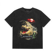 美潮高街REPRESENT鳄鱼图案限定炫酷嘻哈宽松休闲黑色短袖T恤夏季