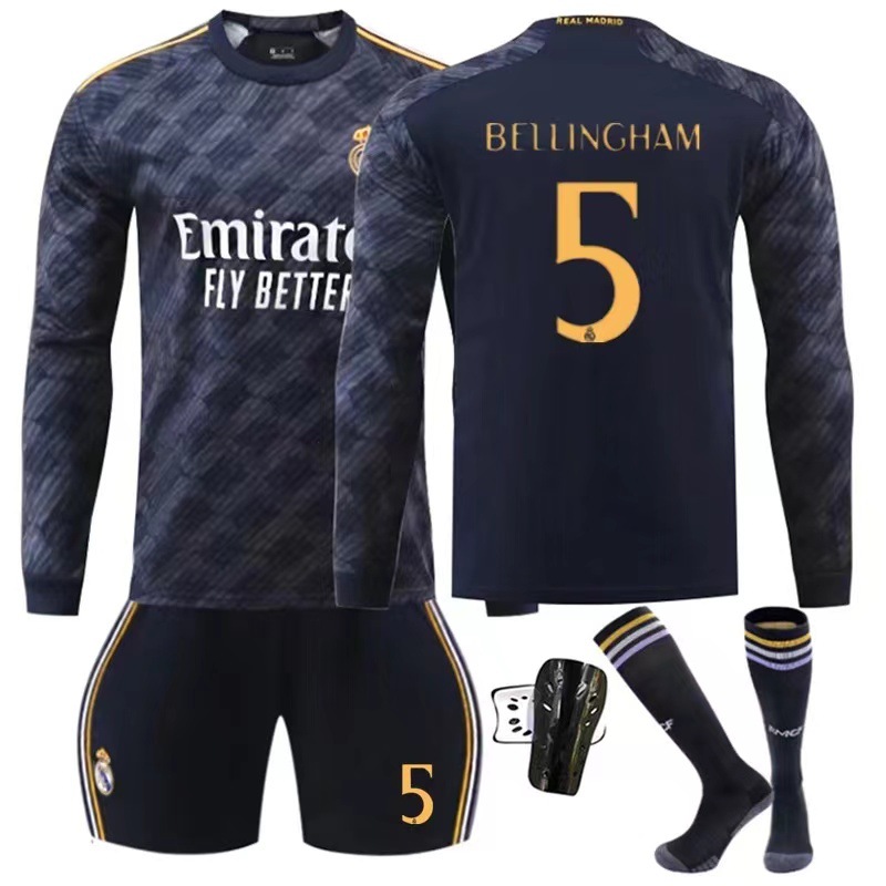 批发2324皇马球衣客场5号贝林厄姆成人儿童冬季长袖足球服套装