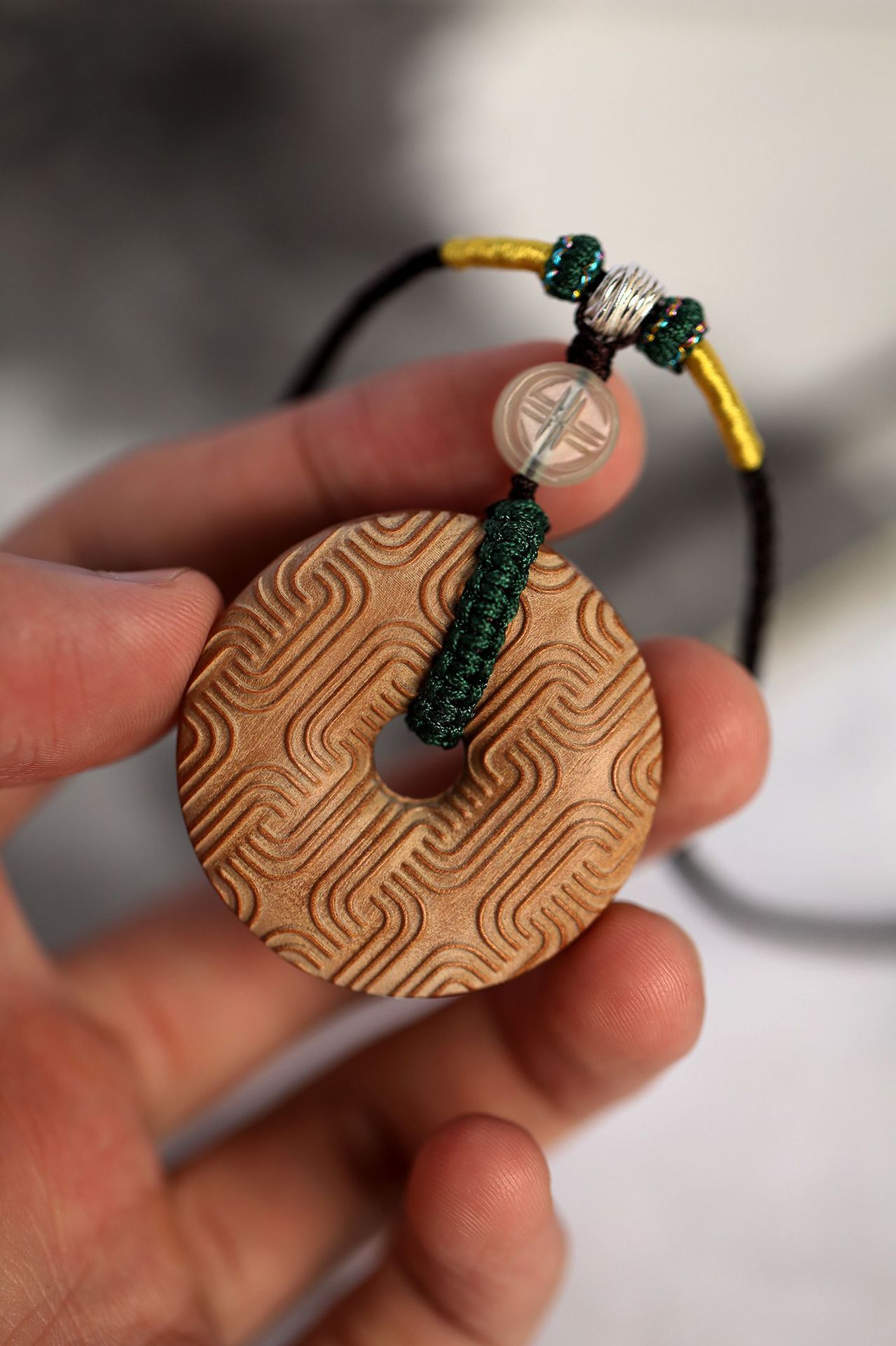 大德 印度老山檀香【回纹平安扣】吊坠 挂链 精工木质工艺品