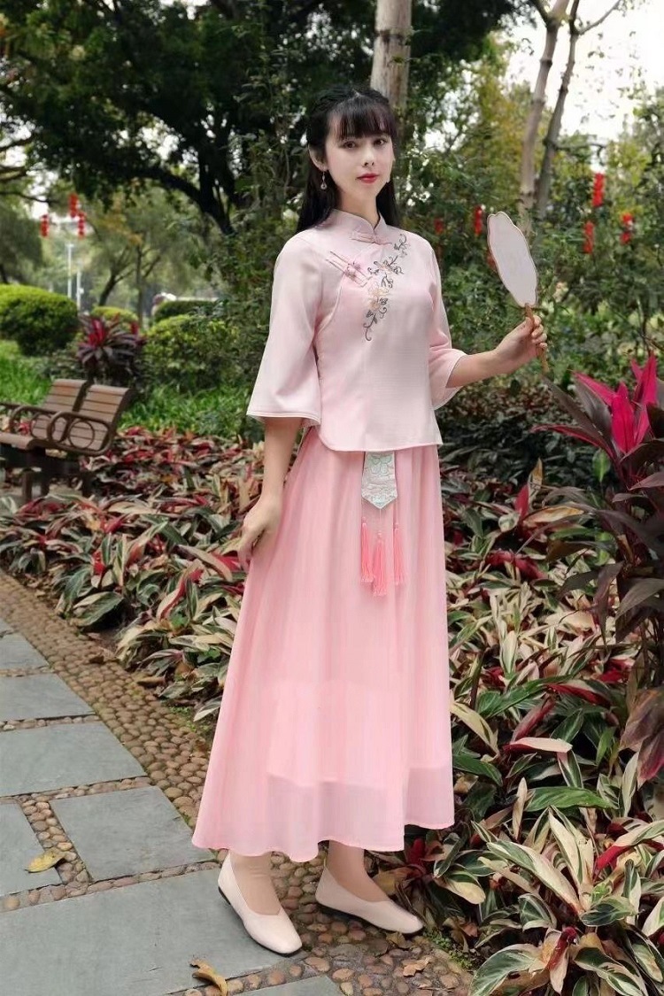 Hanfu Summer Republic of China Improved Ancient Style Cheongsam Two-Piece Set Fresh Cotton and Linen Suit Chinese Style Tea Art Clothing