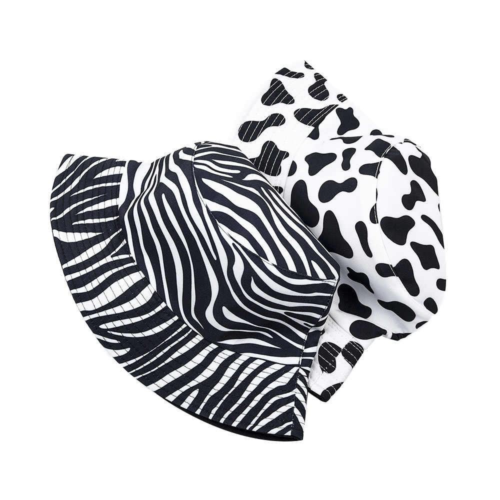 跨境外贸新款奶牛纹图案渔夫帽欧美街头户外防晒双面盆帽女潮批发