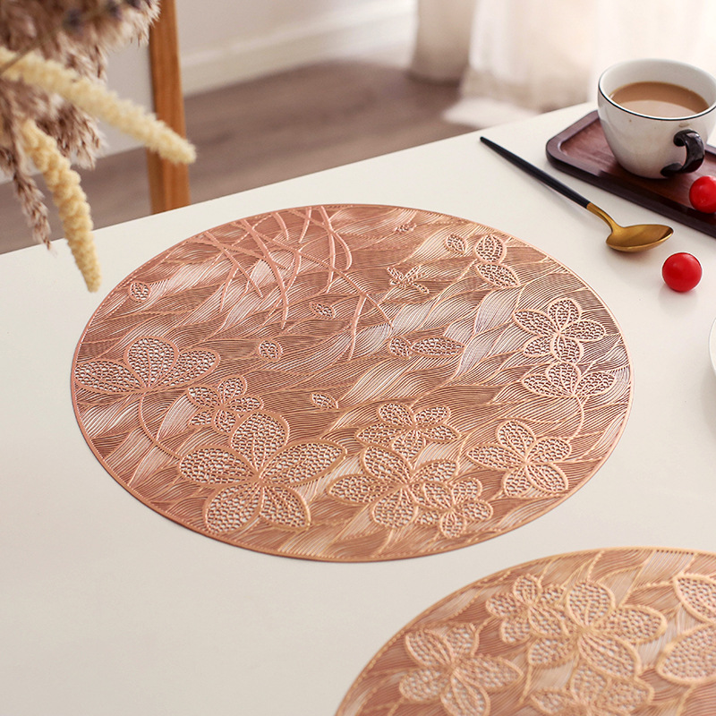 Nordic Style Hollow PVC round Western-Style Placemat Household Ins Style Bronzing Heat Proof Mat Waterproof Non-Slip Dining Table Cushion Cross-Border