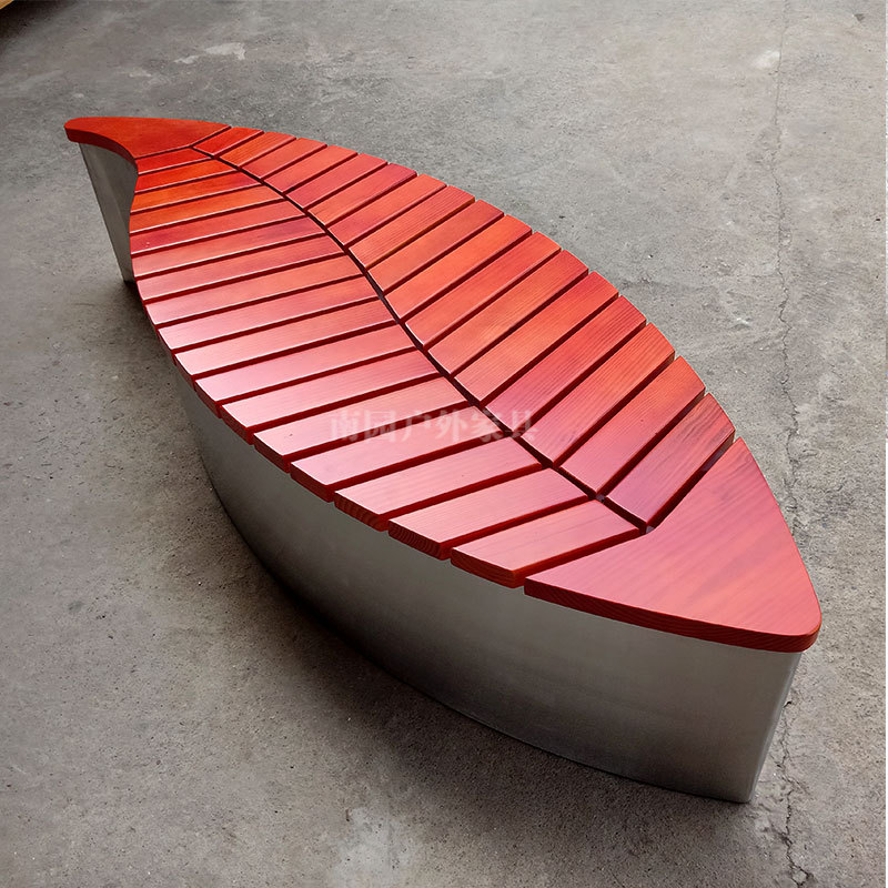 户外创意树叶坐椅不锈钢公园长椅景观长凳休闲座椅室外木坐凳定制