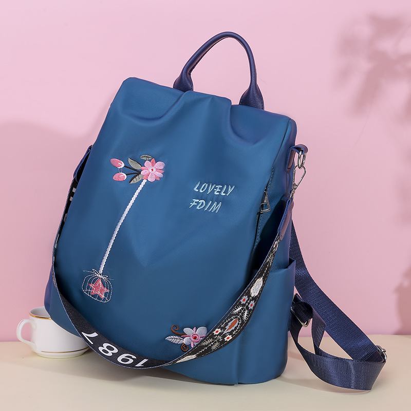 Fashion Embroidery Backpack Women's 2022 New Korean Style Oxford Cloth Backpack Anti-Theft Large Capacity Student Schoolbag Wholesale
