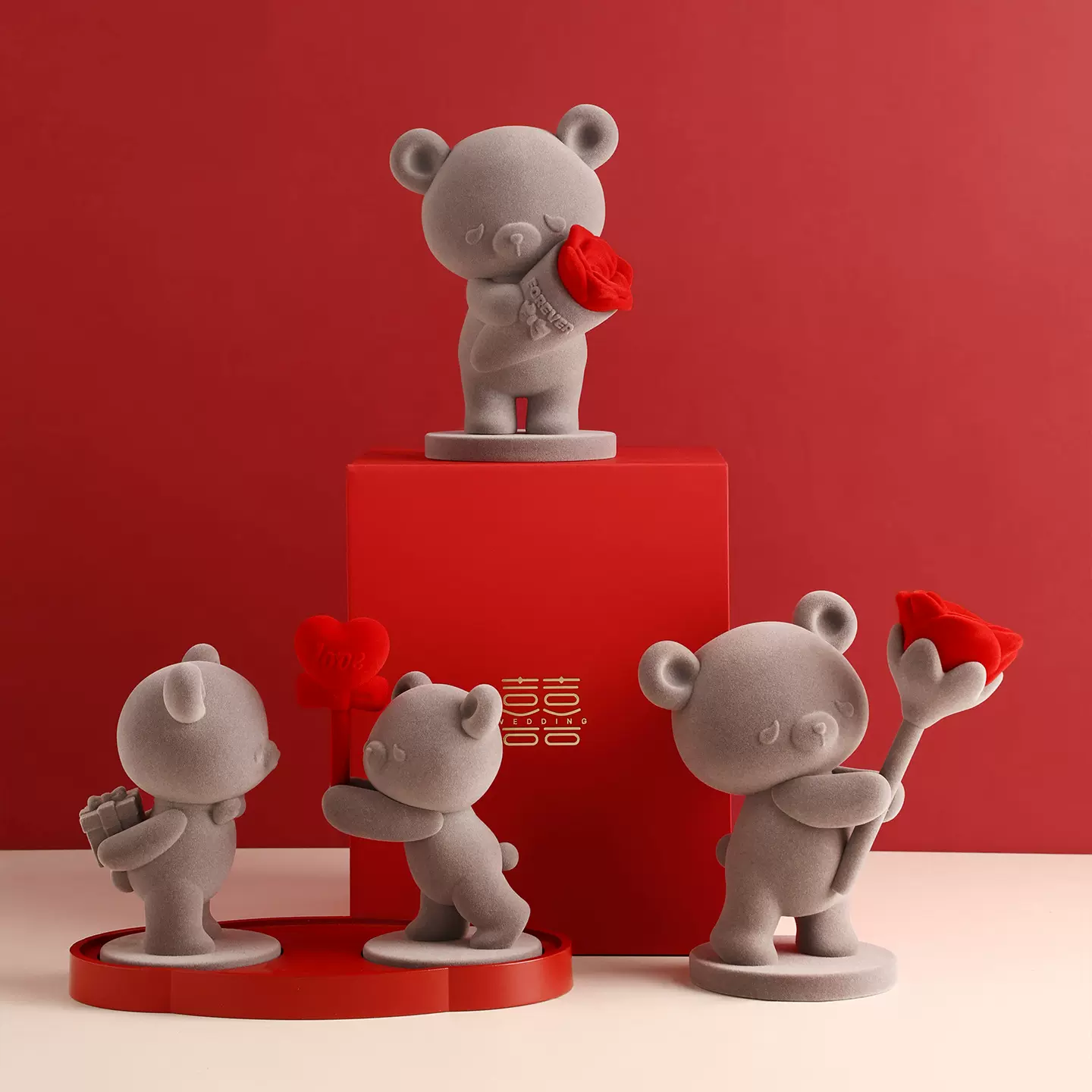 贝汉美送新人闺蜜新婚礼物高档植绒小熊捧花熊求婚订婚摆件装饰品