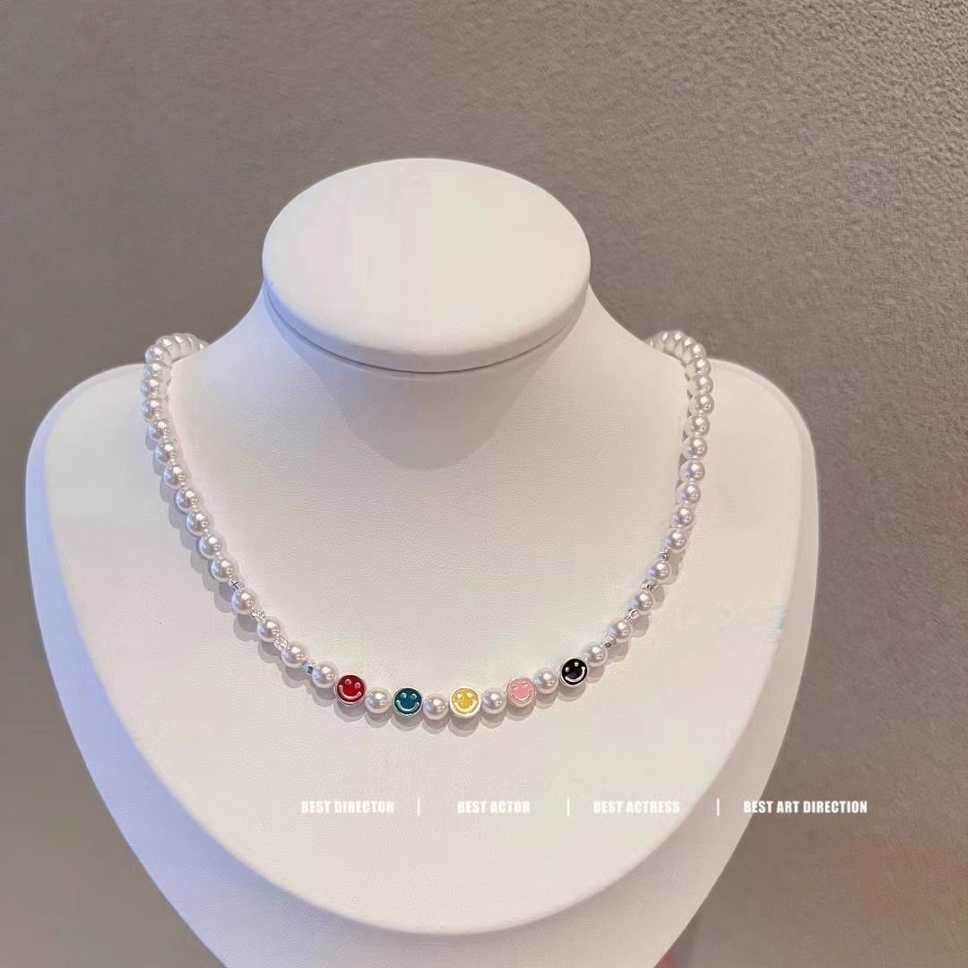 6190号925银贝珠碎银笑脸项链纯银轻奢小众精致纯银-阿里巴巴