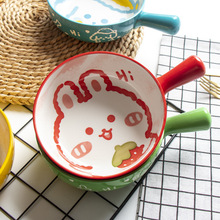 手柄碗萌宠卡通陶瓷烘焙烤碗微波炉烤箱创意家用带把网红泡面碗