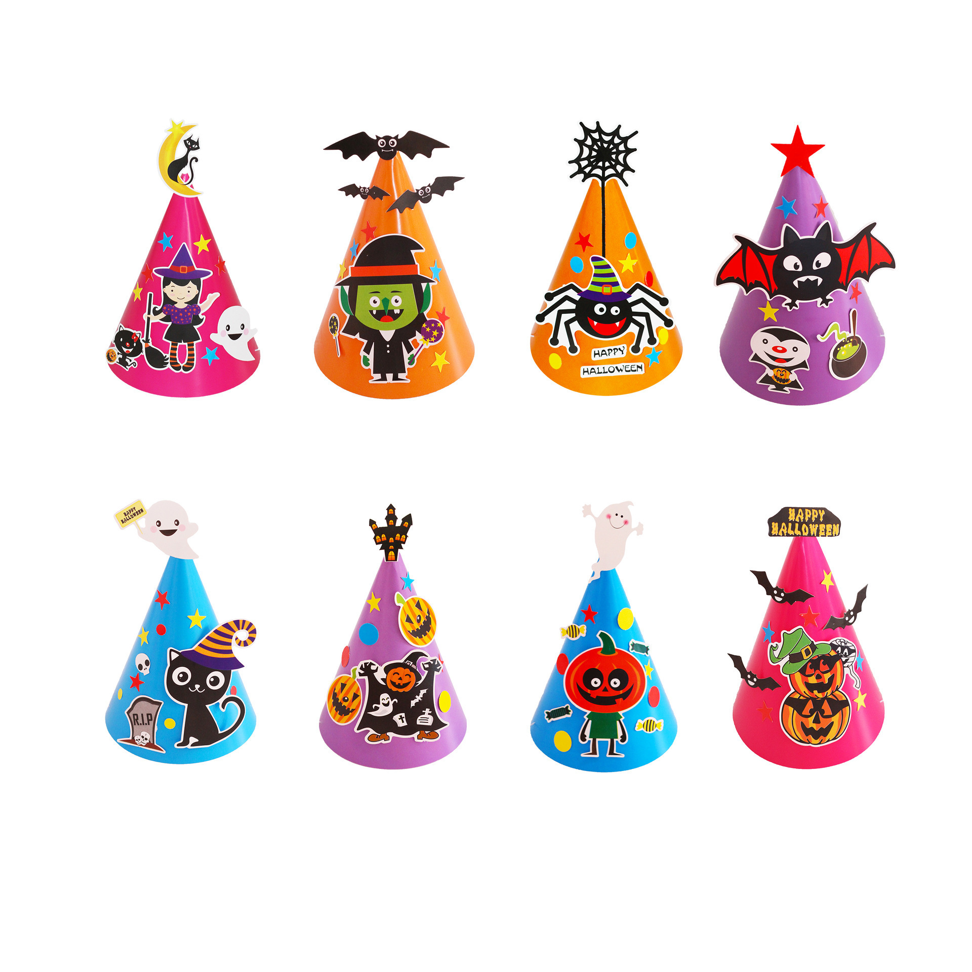 跨境万圣节纸帽子儿童diy手工制作创意礼物幼儿园卡通帽鬼节装饰