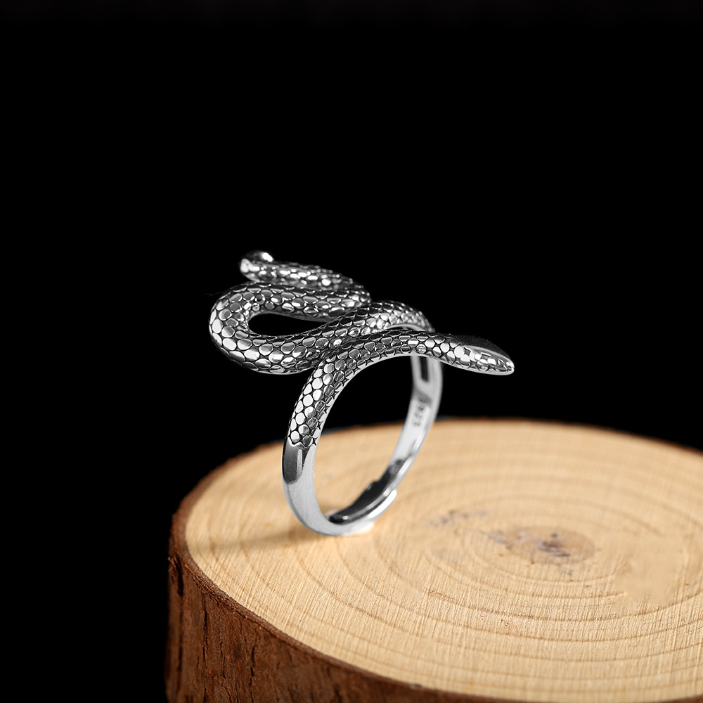 s925男女通用蛇戒指泰银冷淡风活口做旧手饰个性欧美人品银品