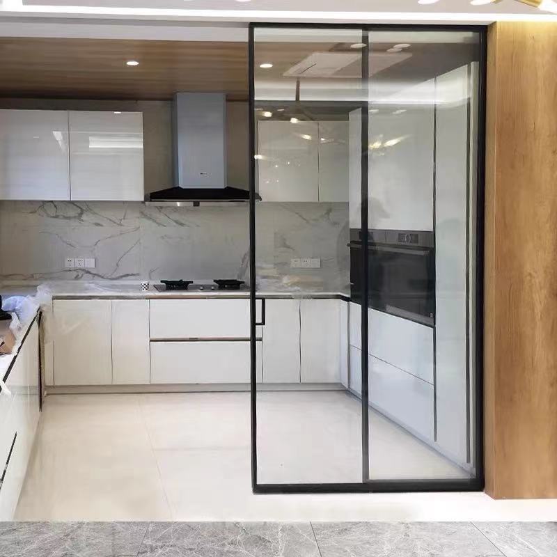 黑色抖音网红移门极窄边钛镁合金厨房客厅阳台玻璃门隔断推拉