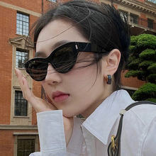 2024跨境新款光板太阳镜欧美个性猫眼时尚百搭大框宽腿墨镜uv400