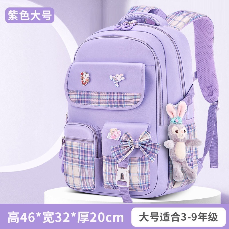 New Plaid Multi-Functional Backpack for Elementary School Students Bow Backpack Cute Decompression Spine Protection Children's Funny Schoolbag