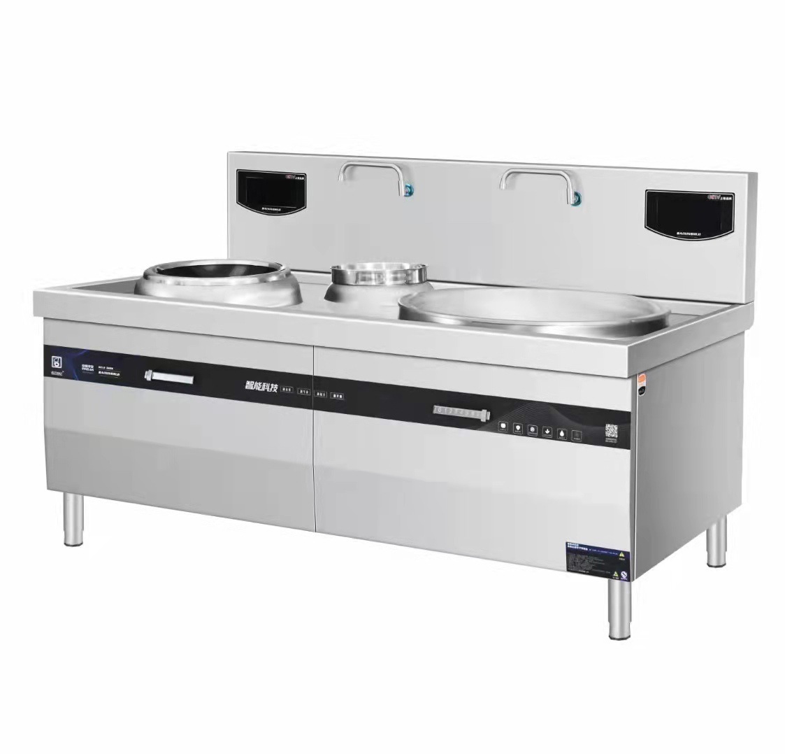 商用大锅灶加小炒电磁灶15kw大功率酒店食堂双头单尾电磁灶台